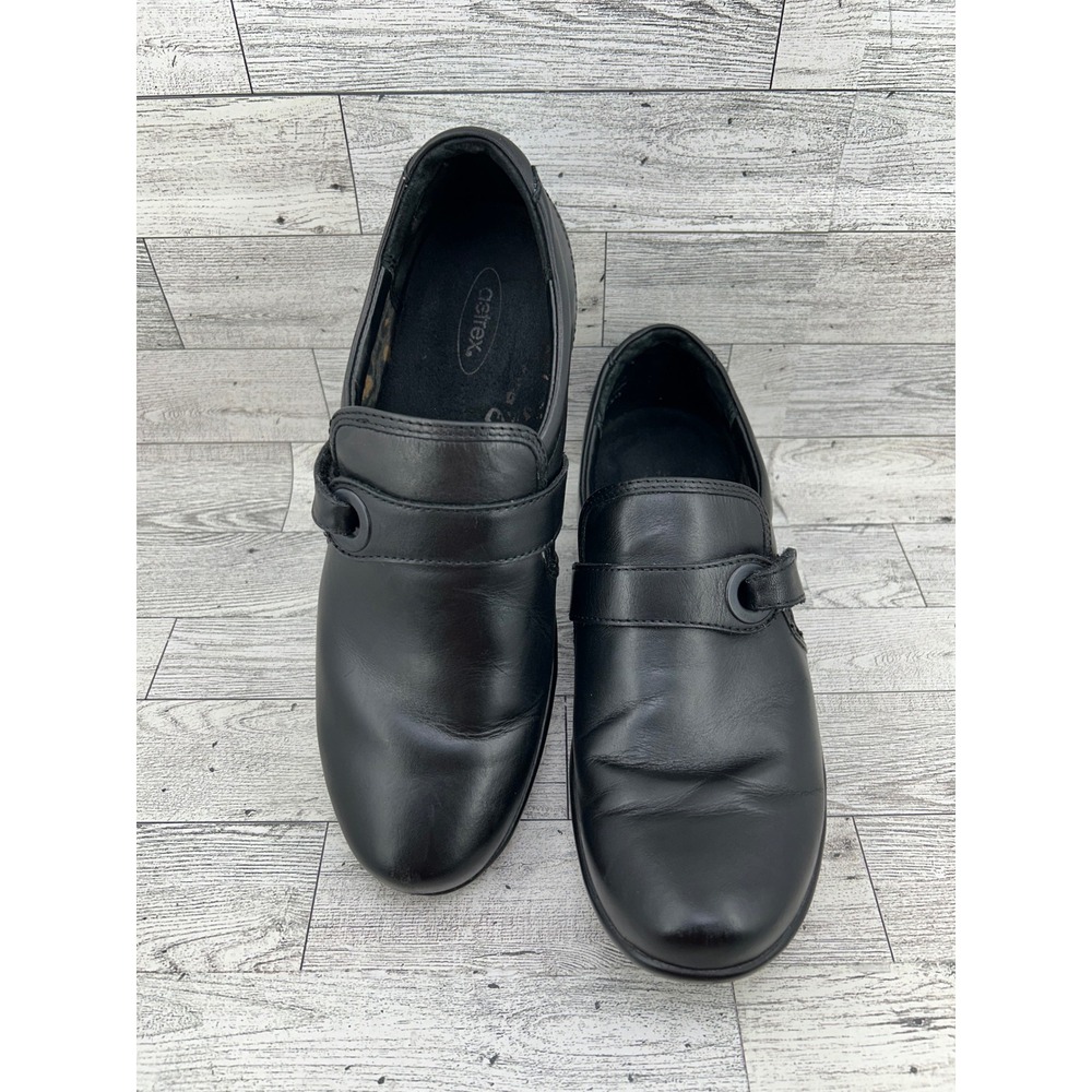 Aetrex Black Leather Slip On Mules Clogs Shoes EF800W US 9B UK 7 EUR 41